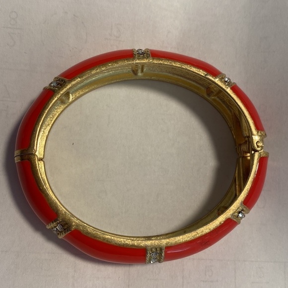 J. Crew gold and Pavé crystal orange contemporary magnetic clasp bangle bracelet - Picture 3 of 6